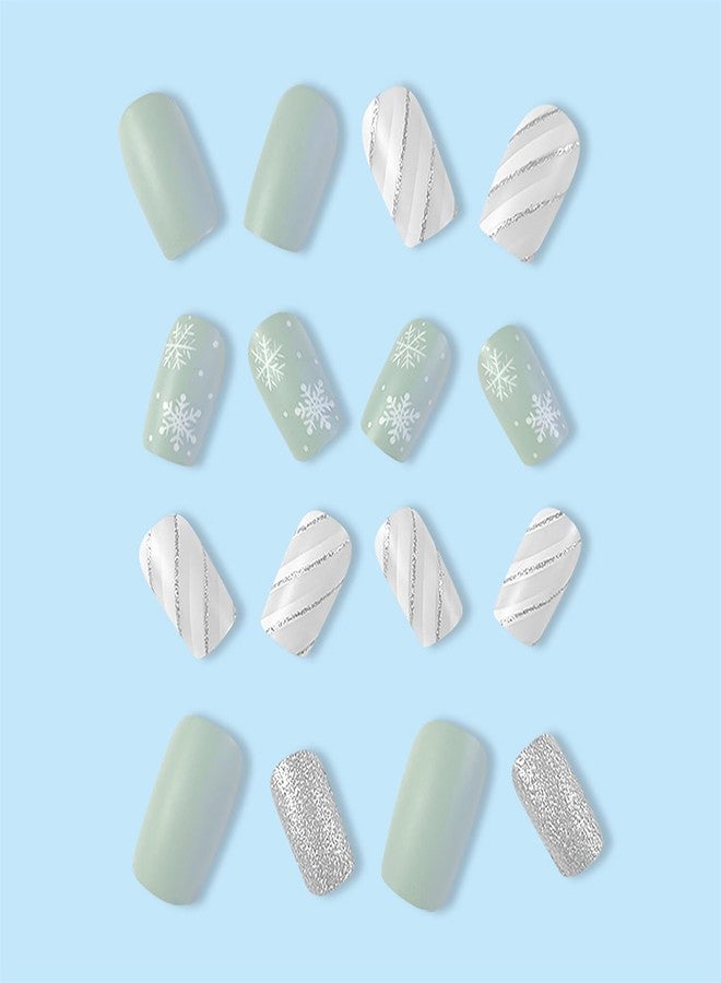 GRITOSE 24Pcs Christmas Press on Nails Short Square Fake Nails Glitter Snowflake Press on Nails Matte Full Cover Nails Press Christmas False Nails Holiday Xmas Glue on Nail Reusable Stick on Nail for Women - Image 4